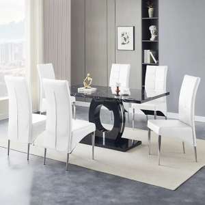 Halo Milano Effect High Gloss Dining Table 6 Vesta White Chairs - UK