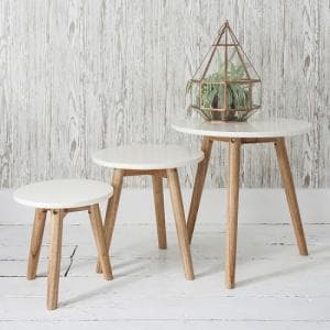Hamilton Nest of 3 Tables Semi Gloss White With Mindy Ash Legs - UK
