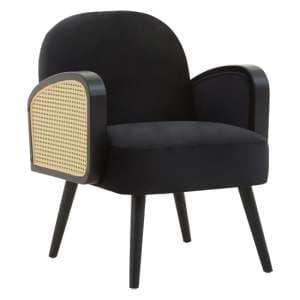Hanford Velvet Armchair In Black With Black Wooden Legs - UK