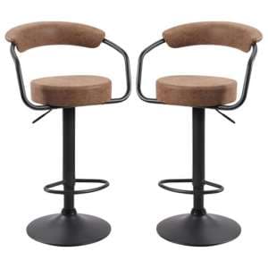 Hanna Brown Woven Fabric Bar Stools With Black Base In A Pair - UK