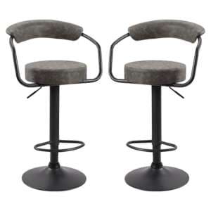 Hanna Grey Woven Fabric Bar Stools With Black Base In A Pair - UK