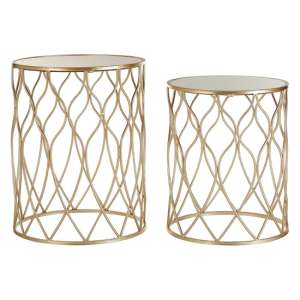 Hannah Glass Set Of 2 Side Tables With Curved Champagne Frame - UK