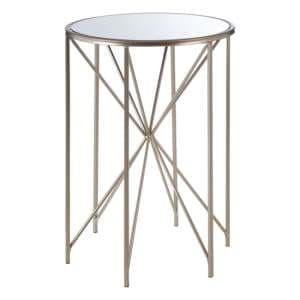 Hannah Round Mirrored Glass Top Side Table With Champagne Base - UK