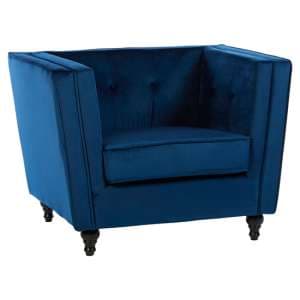 Hannah Upholstered Velvet Armchair In Navy Blue - UK