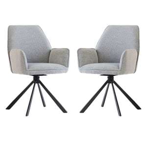 Harris Swivel Grey Boucle Fabric Dining Chairs In Pair - UK