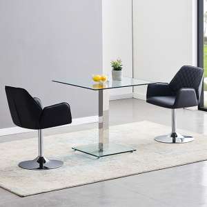 Hartley Clear Glass Dining Table With 2 Bucketeer Black Chairs - UK