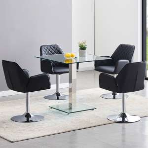 Hartley Clear Glass Dining Table With 4 Bucketeer Black Chairs - UK