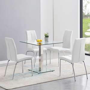 Hartley Clear Glass Dining Table With 4 Opal White Chairs - UK