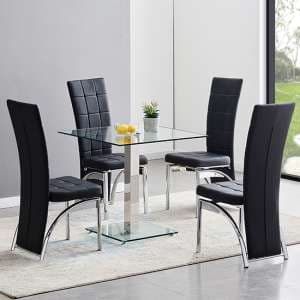 Hartley Clear Glass Dining Table With 4 Ravenna Black Chairs - UK