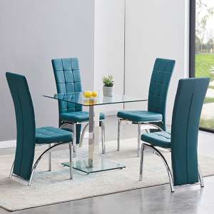 Hartley Clear Glass Dining Table With 4 Ravenna Teal Chairs - UK