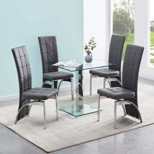Hartley Clear Glass Dining Table With 4 Ravenna Grey Chairs - UK