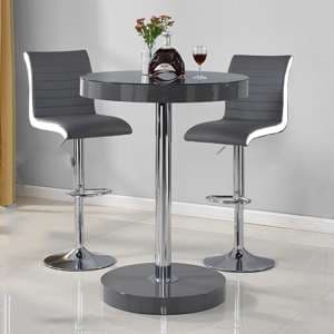 Havana Bar Table In Grey With 2 Ritz Grey And White Bar Stools - UK