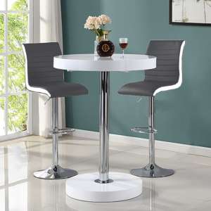 Havana Bar Table In White With 2 Ritz Grey And White Bar Stools - UK