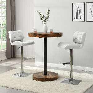 Havana Rustic Oak Wooden Bar Table With 2 Candid White Stools - UK