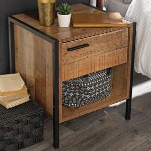 Haxtun Wooden Bedside Cabinet With 1 Drawer In Distressed Oak - UK