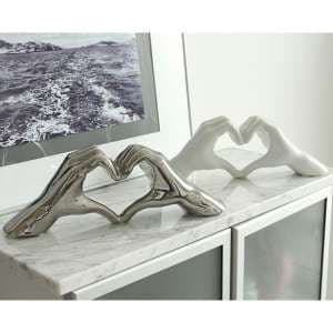 Heart Ceramic Set Of 2 Hand Sculpture In Silver And White - UK