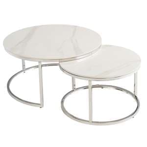 Hennie Round Set Of 2 Marble Coffee Tables In Italy White - UK