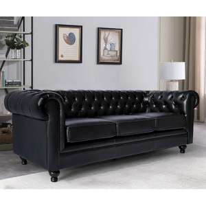 Hertford Chesterfield Faux Leather 3 Seater Sofa In Black - UK
