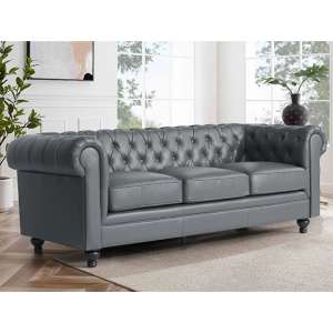 Hertford Chesterfield Faux Leather 3 Seater Sofa In Dark Grey - UK
