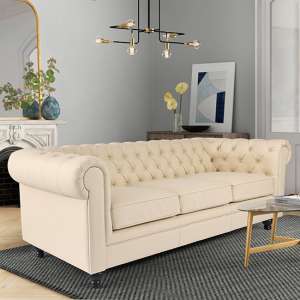 Hertford Chesterfield Faux Leather 3 Seater Sofa In Ivory - UK
