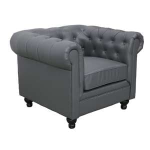 Hertford Chesterfield Faux Leather 1 Seater Sofa In Dark Grey - UK