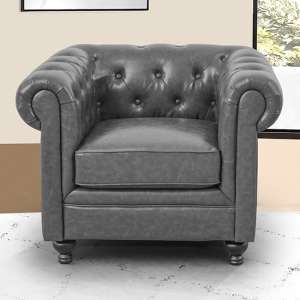 Hertford Chesterfield Faux Leather 1 Seater Sofa In Vintage Grey - UK