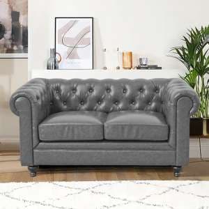 Hertford Chesterfield Faux Leather 2 Seater Sofa In Vintage Grey - UK