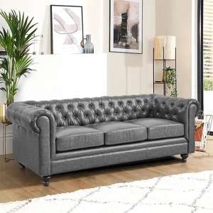 Hertford Chesterfield Faux Leather 3 Seater Sofa In Vintage Grey - UK