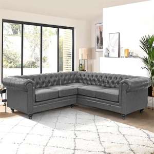 Hertford Chesterfield Faux Leather Corner Sofa In Vintage Grey - UK