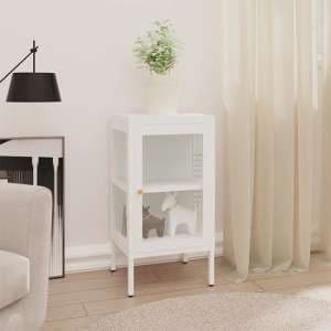 Hetty Clear Glass Sideboard With 1 Door In White Steel Frame - UK
