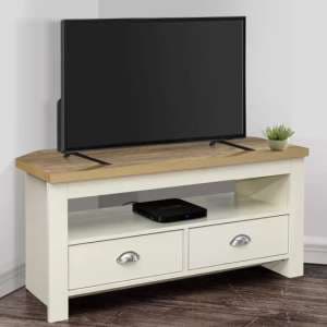 Highland Wooden Corner TV Stand In Cream And Oak - UK