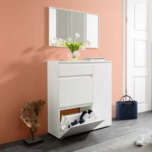 Hilary Wooden Shoe Storage Cabinet In White - UK