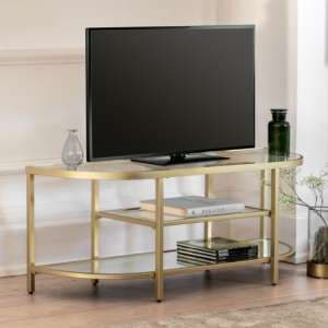 Hobson Clear Glass TV Stand With Champagne Frame - UK