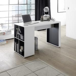 Houston Computer Desk In White And Anthracite With Shelving - UK