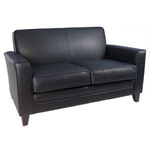 Howden 2 Seater Sofa In Black Faux Leather With Wooden Legs - UK