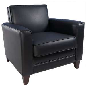 Howden Sofa Chair In Black Faux Leather With Wooden Legs - UK