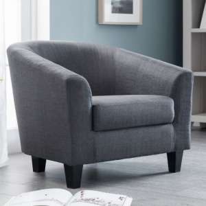 Haddie Linen Fabric Tub Chair In Slate Grey - UK