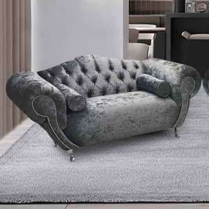 Huron Malta Plush Velour Fabric 2 Seater Sofa In Silver - UK