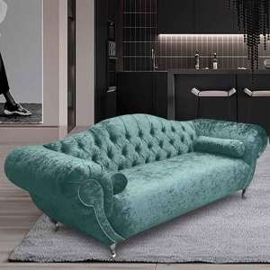 Huron Malta Plush Velour Fabric 3 Seater Sofa In Seaspray - UK