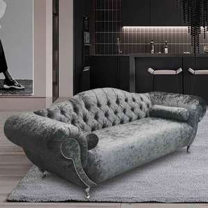 Huron Malta Plush Velour Fabric 3 Seater Sofa In Silver - UK