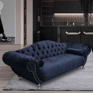 Huron Malta Plush Velour Fabric 3 Seater Sofa In Slate - UK