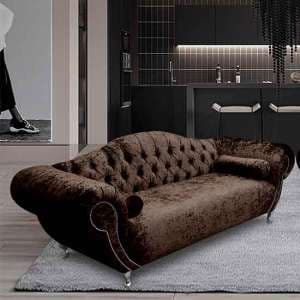 Huron Malta Plush Velour Fabric 3 Seater Sofa In Taupe - UK