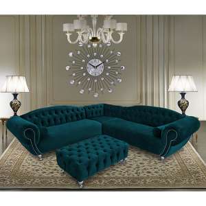 Huron Malta Plush Velour Fabric Corner Sofa In Emerald - UK