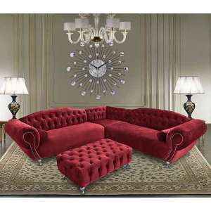 Huron Malta Plush Velour Fabric Corner Sofa In Red - UK