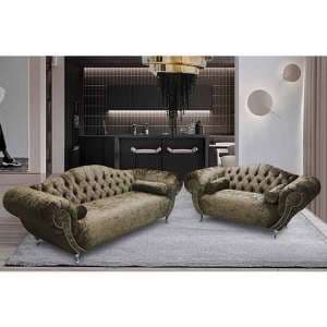 Huron Velour Fabric 2 Seater And 3 Seater Sofa In Parchment - UK