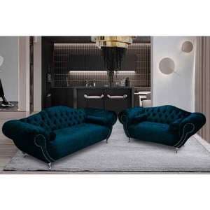 Huron Velour Fabric 2 Seater And 3 Seater Sofa In Peacock - UK