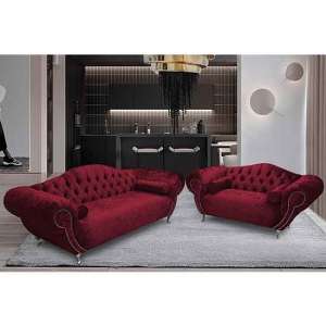 Huron Velour Fabric 2 Seater And 3 Seater Sofa In Red - UK