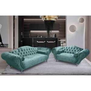 Huron Velour Fabric 2 Seater And 3 Seater Sofa In Seaspray - UK
