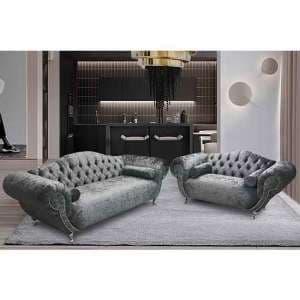 Huron Velour Fabric 2 Seater And 3 Seater Sofa In Silver - UK