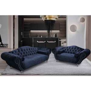 Huron Velour Fabric 2 Seater And 3 Seater Sofa In Slate - UK
